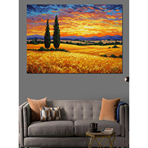 Gün Batımı Sarı Tarlalar Dekoratif Kanvas - Mdf Ahşap Tablo