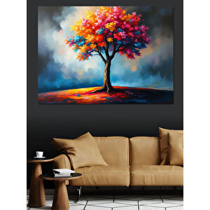 Gökkuşağı Altında Ağaç Dekoratif Kanvas - Mdf Ahşap Tablo