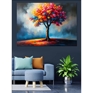 Gökkuşağı Altında Ağaç Dekoratif Kanvas - Mdf Ahşap Tablo