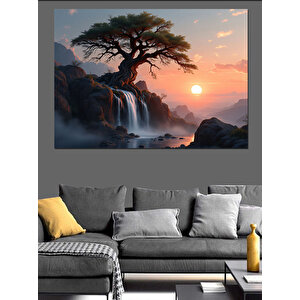 Gün Batımı Ağacı Dekoratif Kanvas - Mdf Ahşap Tablo