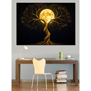 Dolunaylı Büyülü Ağaç Dekoratif Kanvas - Mdf Ahşap Tablo