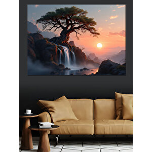 Gün Batımı Ağacı Dekoratif Kanvas - Mdf Ahşap Tablo 70x100 cm