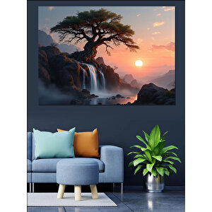 Gün Batımı Ağacı Dekoratif Kanvas - Mdf Ahşap Tablo 70x100 cm