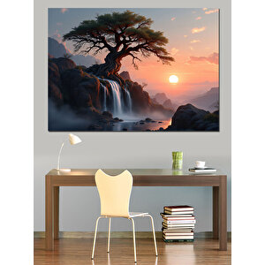 Gün Batımı Ağacı Dekoratif Kanvas - Mdf Ahşap Tablo