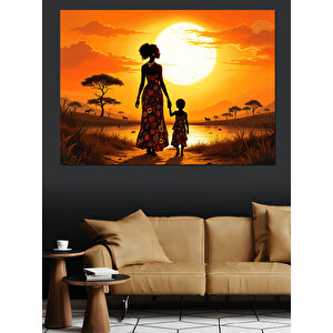 Gün Batımı Anne Çocuk Dekoratif Kanvas - Mdf Ahşap Tablo 50x70 cm
