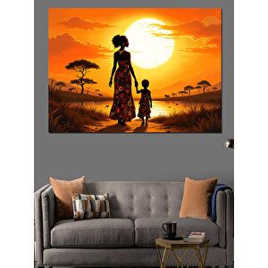 Gün Batımı Anne Çocuk Dekoratif Kanvas - Mdf Ahşap Tablo 50x70 cm