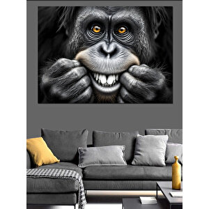 Gülen Şempanze Dekoratif Kanvas - Mdf Ahşap Tablo