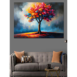 Gökkuşağı Altında Ağaç Dekoratif Kanvas - Mdf Ahşap Tablo 100x140 cm