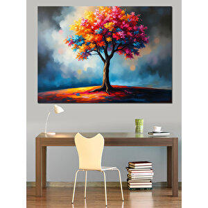 Gökkuşağı Altında Ağaç Dekoratif Kanvas - Mdf Ahşap Tablo 100x140 cm
