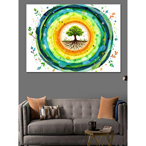 Renkli Ağaç Halkası Dekoratif Kanvas - Mdf Ahşap Tablo 35x50 cm