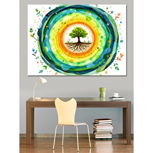 Renkli Ağaç Halkası Dekoratif Kanvas - Mdf Ahşap Tablo 35x50 cm