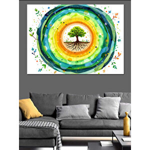Renkli Ağaç Halkası Dekoratif Kanvas - Mdf Ahşap Tablo 35x50 cm