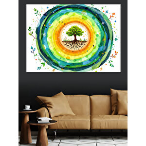 Renkli Ağaç Halkası Dekoratif Kanvas - Mdf Ahşap Tablo