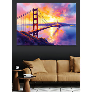 Golden Gate Köprüsü Gün Batımı Dekoratif Kanvas - Mdf Ahşap Tablo 25x35 cm