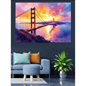 Golden Gate Köprüsü Gün Batımı Dekoratif Kanvas - Mdf Ahşap Tablo 25x35 cm