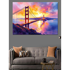 Golden Gate Köprüsü Gün Batımı Dekoratif Kanvas - Mdf Ahşap Tablo 25x35 cm