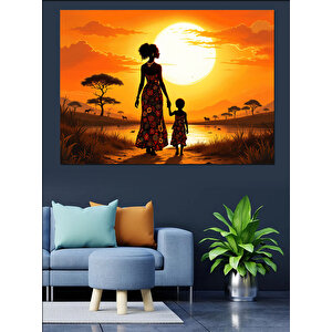 Gün Batımı Anne Çocuk Dekoratif Kanvas - Mdf Ahşap Tablo 25x35 cm