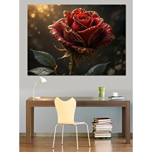 Karanlıkta Kırmızı Gül Detayı Dekoratif Kanvas - Mdf Ahşap Tablo 35x50 cm