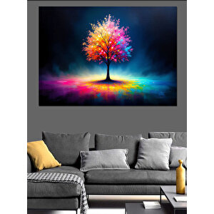Gökkuşağı Renkli Yalnız Ağaç Dekoratif Kanvas - Mdf Ahşap Tablo