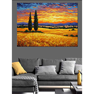 Gün Batımı Sarı Tarlalar Dekoratif Kanvas - Mdf Ahşap Tablo 70x100 cm
