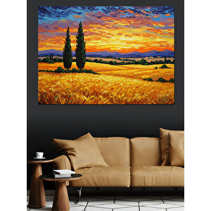 Gün Batımı Sarı Tarlalar Dekoratif Kanvas - Mdf Ahşap Tablo 70x100 cm