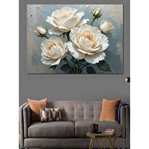 Krem Beyaz Gül Aranjmanı Dekoratif Kanvas - Mdf Ahşap Tablo 100x140 cm