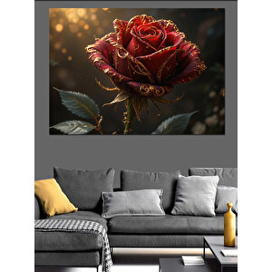 Karanlıkta Kırmızı Gül Detayı Dekoratif Kanvas - Mdf Ahşap Tablo