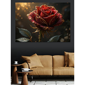 Karanlıkta Kırmızı Gül Detayı Dekoratif Kanvas - Mdf Ahşap Tablo
