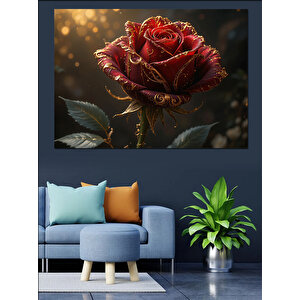 Karanlıkta Kırmızı Gül Detayı Dekoratif Kanvas - Mdf Ahşap Tablo 50x70 cm