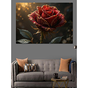 Karanlıkta Kırmızı Gül Detayı Dekoratif Kanvas - Mdf Ahşap Tablo 50x70 cm