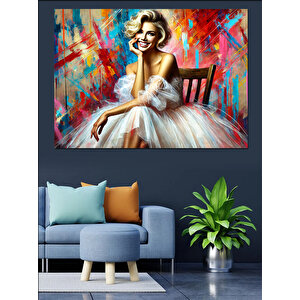 Tül Elbiseli Gülümseyen Kadın Dekoratif Kanvas - Mdf Ahşap Tablo 100x140 cm