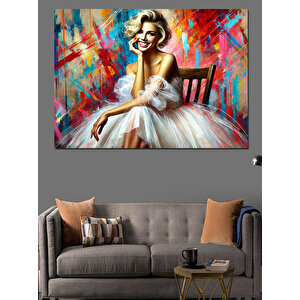 Tül Elbiseli Gülümseyen Kadın Dekoratif Kanvas - Mdf Ahşap Tablo 100x140 cm