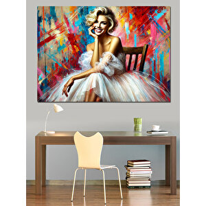 Tül Elbiseli Gülümseyen Kadın Dekoratif Kanvas - Mdf Ahşap Tablo 100x140 cm