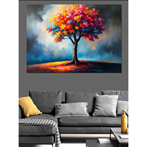 Gökkuşağı Altında Ağaç Dekoratif Kanvas - Mdf Ahşap Tablo 70x100 cm