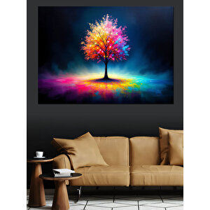 Gökkuşağı Renkli Yalnız Ağaç Dekoratif Kanvas - Mdf Ahşap Tablo 50x70 cm