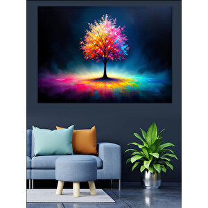 Gökkuşağı Renkli Yalnız Ağaç Dekoratif Kanvas - Mdf Ahşap Tablo 50x70 cm