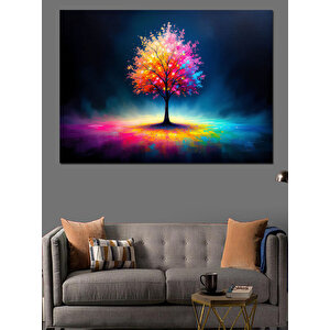 Gökkuşağı Renkli Yalnız Ağaç Dekoratif Kanvas - Mdf Ahşap Tablo 50x70 cm