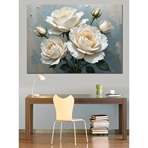 Krem Beyaz Gül Aranjmanı Dekoratif Kanvas - Mdf Ahşap Tablo 50x70 cm