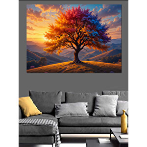 Gün Batımında Yalnız Ağaç Dekoratif Kanvas - Mdf Ahşap Tablo 35x50 cm