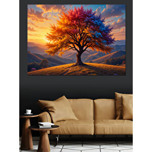 Gün Batımında Yalnız Ağaç Dekoratif Kanvas - Mdf Ahşap Tablo 35x50 cm