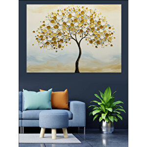 Işıltılı Altın Ağaç Dekoratif Kanvas - Mdf Ahşap Tablo 70x100 cm