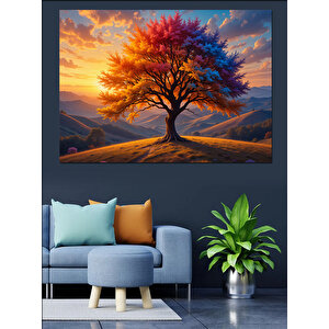 Gün Batımında Yalnız Ağaç Dekoratif Kanvas - Mdf Ahşap Tablo 100x140 cm