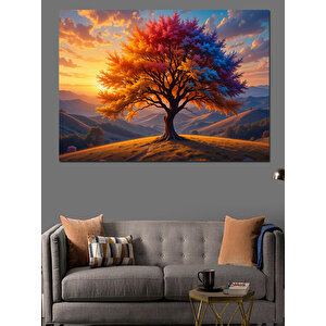 Gün Batımında Yalnız Ağaç Dekoratif Kanvas - Mdf Ahşap Tablo