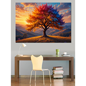Gün Batımında Yalnız Ağaç Dekoratif Kanvas - Mdf Ahşap Tablo