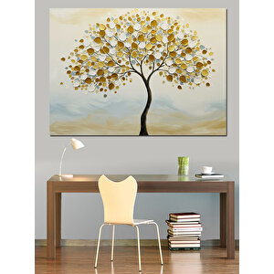 Işıltılı Altın Ağaç Dekoratif Kanvas - Mdf Ahşap Tablo