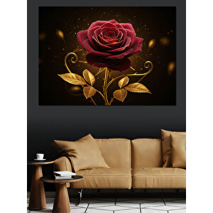 Siyah Zemin Üzerinde Kırmızı Gül Dekoratif Kanvas - Mdf Ahşap Tablo