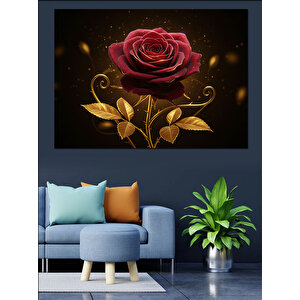 Siyah Zemin Üzerinde Kırmızı Gül Dekoratif Kanvas - Mdf Ahşap Tablo