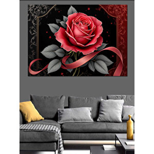 Kırmızı Güllü Siyah Arka Plan Dekoratif Kanvas - Mdf Ahşap Tablo 25x35 cm