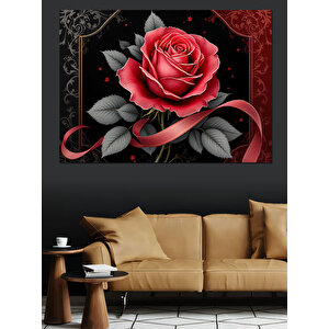 Kırmızı Güllü Siyah Arka Plan Dekoratif Kanvas - Mdf Ahşap Tablo 25x35 cm