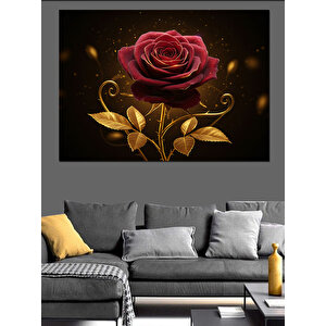 Siyah Zemin Üzerinde Kırmızı Gül Dekoratif Kanvas - Mdf Ahşap Tablo 70x100 cm